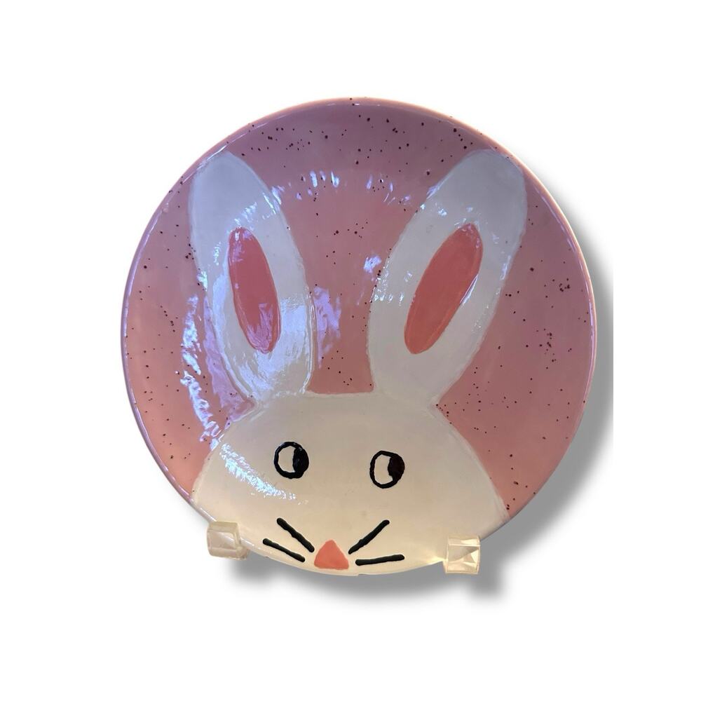 Handmade Pink Bunny Rabbit Plate Dish Ceramic Easter Signed And Dated ‘19 EUC 8”
